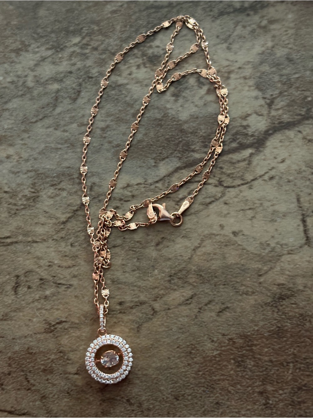Rose Gold Chain with Double Halo Pendant- Moissanite Diamond- 925 stamped